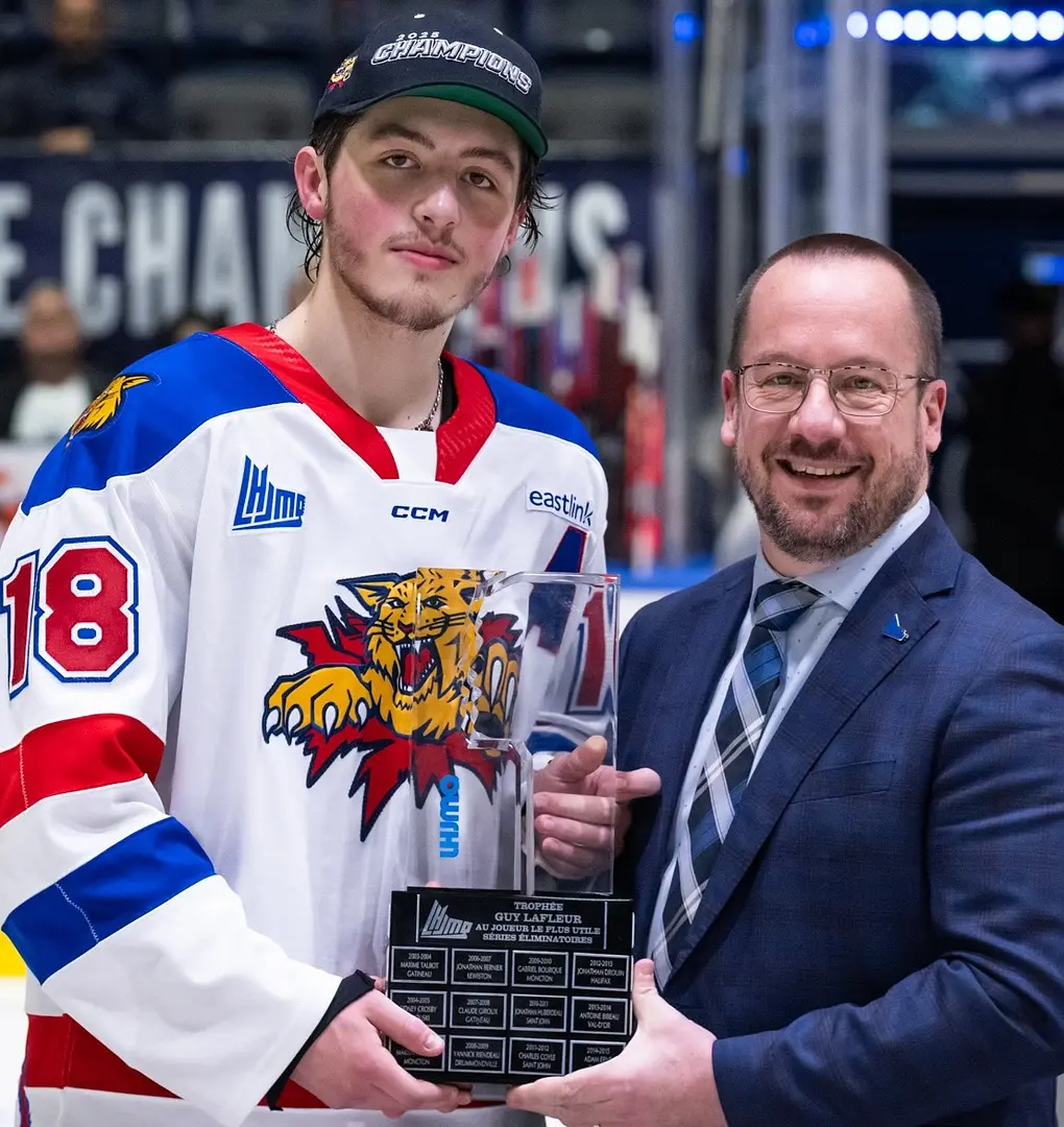 Caleb Desnoyers - he becomes only the sixth player, aged 17 or younger, to win the Guy-Lafleur Trophy at the end of the QMJHL playoffs. He follows Dale Hawerchuk, Pat LaFontaine, Sidney Crosby, Jonathan Huberdeau, and Jonathan Drouin.