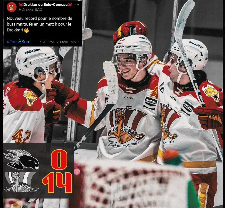 Matyas Melovsky (#12 | 2025-02-20 | SNB 0 @ BAC 14) - 7 points, 3 buts et 4 passes, son match le plus prestigieux de son passage dans la LHJMQ!