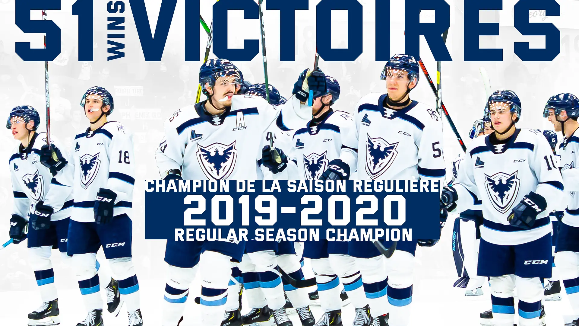 LA SAISON 2019-20 INACHEVÉE: LA COVID-19...  Alors que le Phoenix de Sherbrooke et les Wildcats de Moncton avaient déjà atteint le cap des 50 victoires, le jeudi 12 mars 2020 restera à jamais gravé dans la mémoire de tous les amateurs de la LHJMQ. Ce jour-là, la saison 2019-20 venait d’être interrompue supposément temporairement… et ce en raison de la pandémie liée au Coronavirus (COVID-19). La campagne 2019-20 n’a jamais repris son envol, si bien que seulement 572 des 613 parties de la saison régulière ont été disputées, le Phoenix de Sherbrooke étant déclaré champion. En ce qui concerne les séries éliminatoires, elles ont dû être annulées...