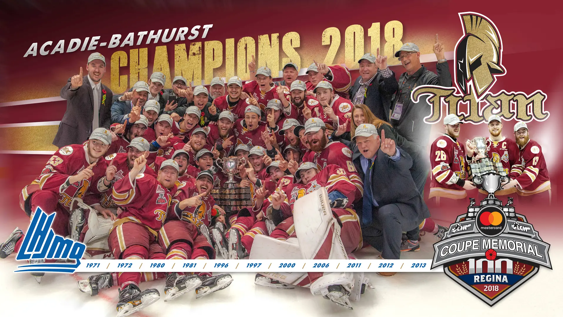  On fête en grand la 100e remise de la Coupe Memorial !  Le Titan d'Acadie-Bathurst s'empare des grands honneurs, en l'emportant 3-0 face aux Pats de Regina en grande finale de l'année 2018.