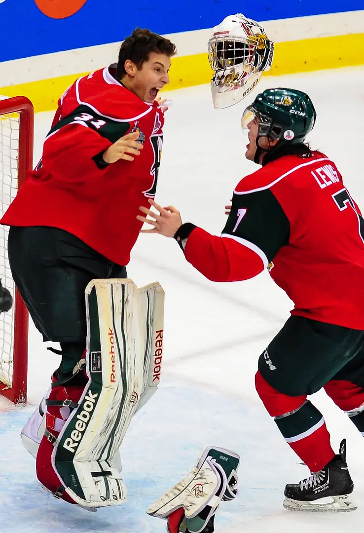 IN 2014-15! Zachary Fucale (Halifax-Quebec | 2012=>2015) - he brings his total of playoff games won to 49. He will then hold the league record for a season... Fucale won 35 of his 49 games in the Halifax Mooseheads uniform.