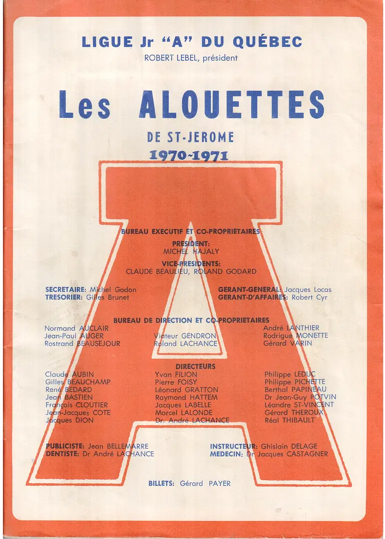 Un programme de match de 1970-71