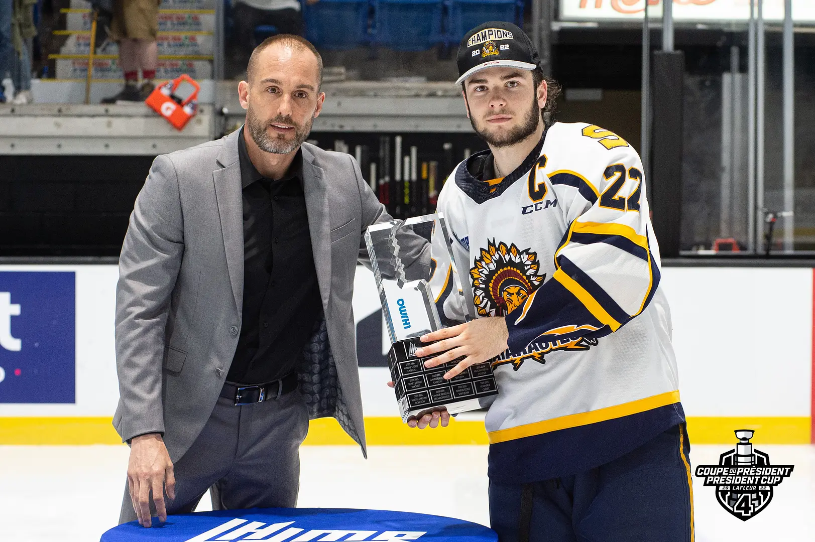 Mavrik Bourque won the Guy-Lafleur Trophy at the end of the 2022 QMJHL playoffs. || On February 17, 2020, 17-year-old forward Mavrik Bourque scored a point on each goal in the Cataractes' 7-4 victory in Halifax, tying the franchise record of 7 points for a game played "on the road".